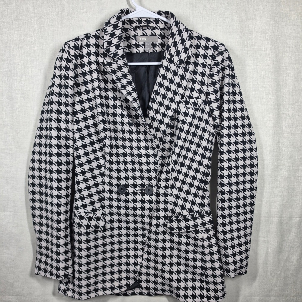 ASOS Blazer Womens Size 4 Preppy Houndstooth Officecore Work wear Jacket